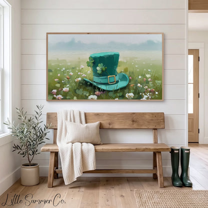 Leprechaun Hat Wildflower Meadow Frame TV Art displayed on a TV