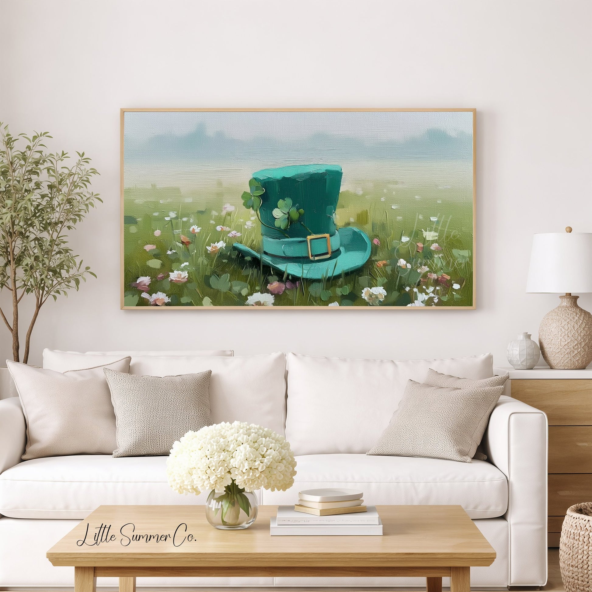 Leprechaun Hat Wildflower Meadow Frame TV Art displayed on a TV