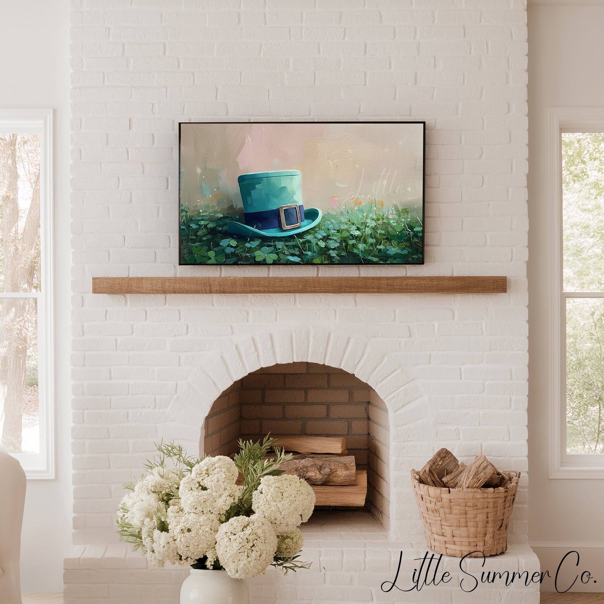 Leprechaun Hat in Clovers Frame TV Art displayed on a TV