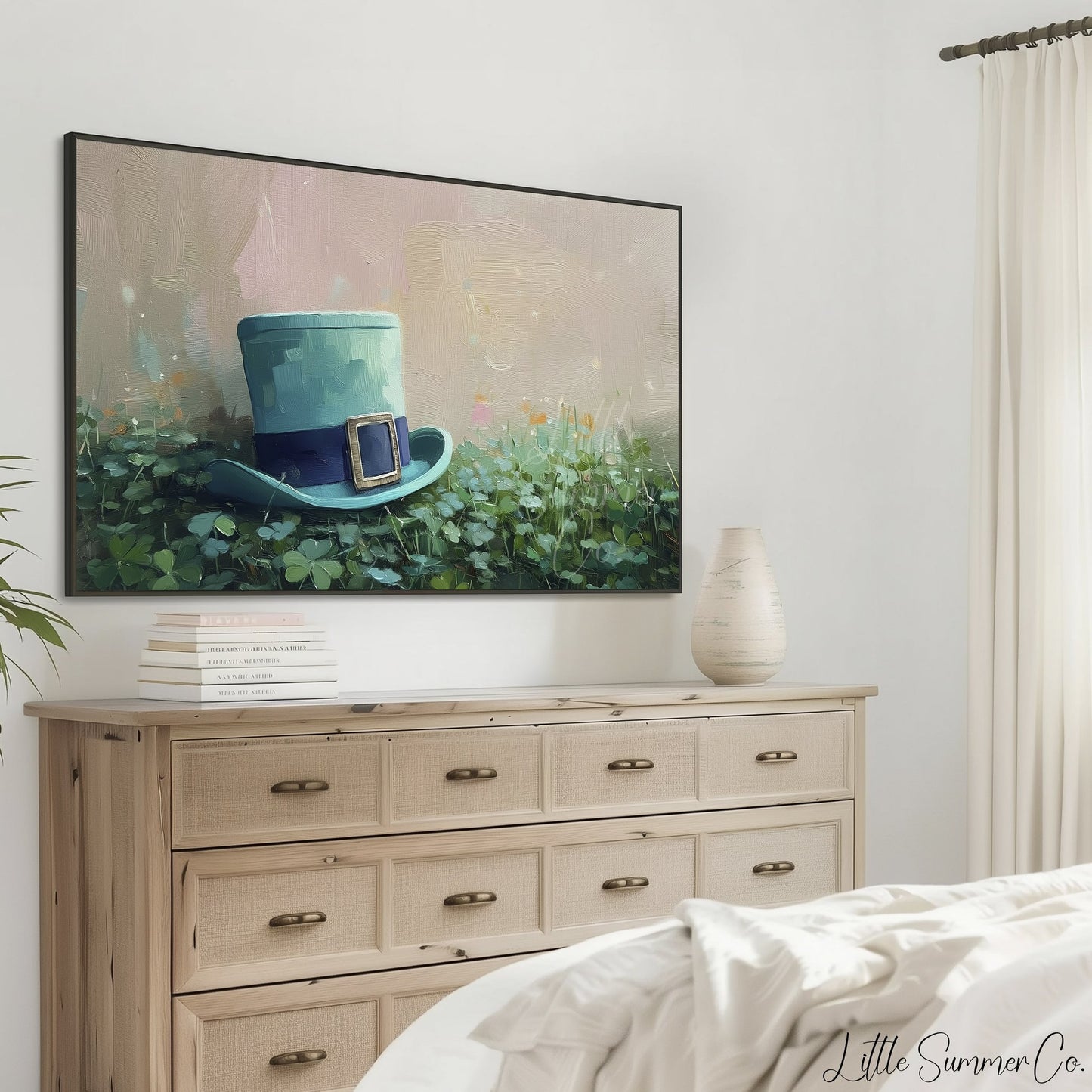 Leprechaun Hat in Clovers Frame TV Art displayed on a TV