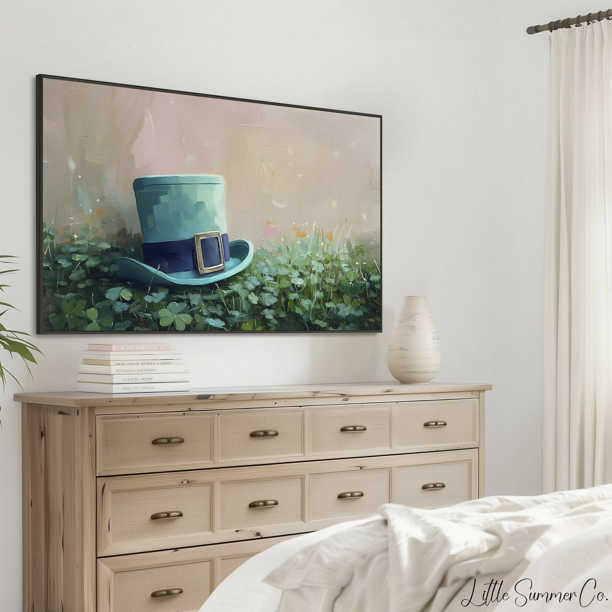 Leprechaun Hat in Clovers Frame TV Art displayed on a TV