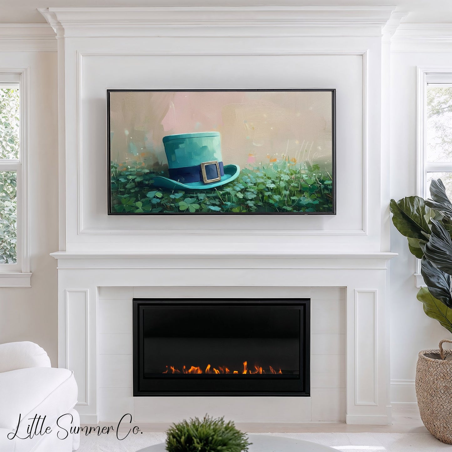Leprechaun Hat in Clovers Frame TV Art displayed on a TV