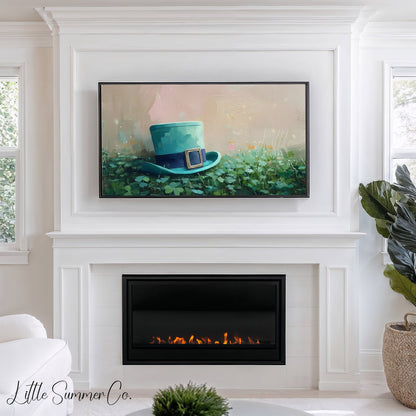 Leprechaun Hat in Clovers Frame TV Art displayed on a TV
