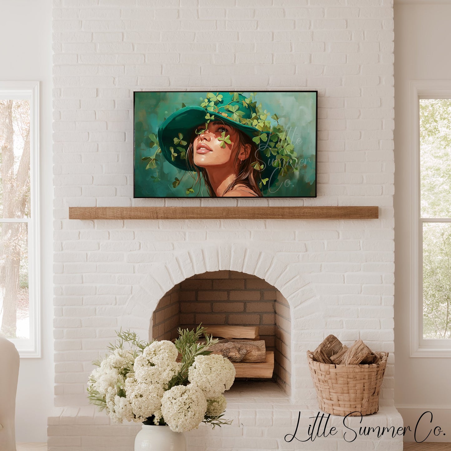 Woman in Shamrock Hat Frame TV Art displayed on a TV