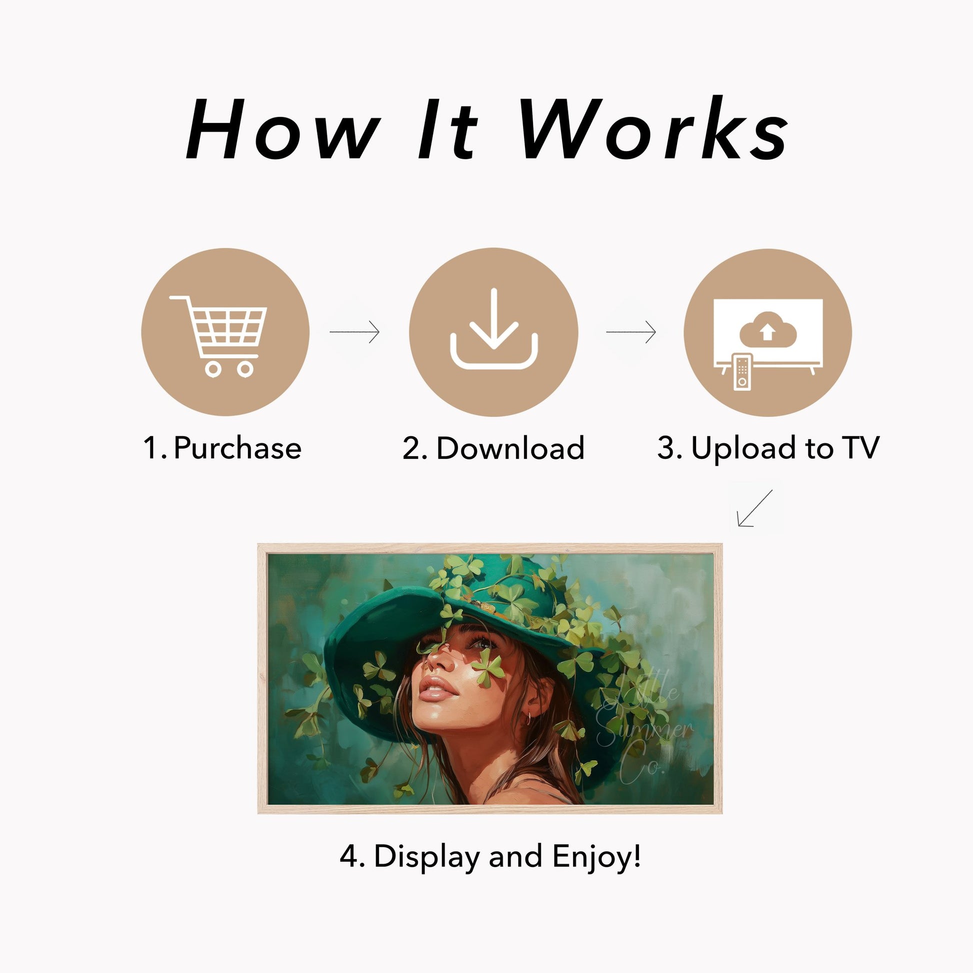Woman in Shamrock Hat Frame TV Art displayed on a TV