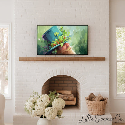 Leprechaun in Clover Hat Frame TV Art displayed on a TV