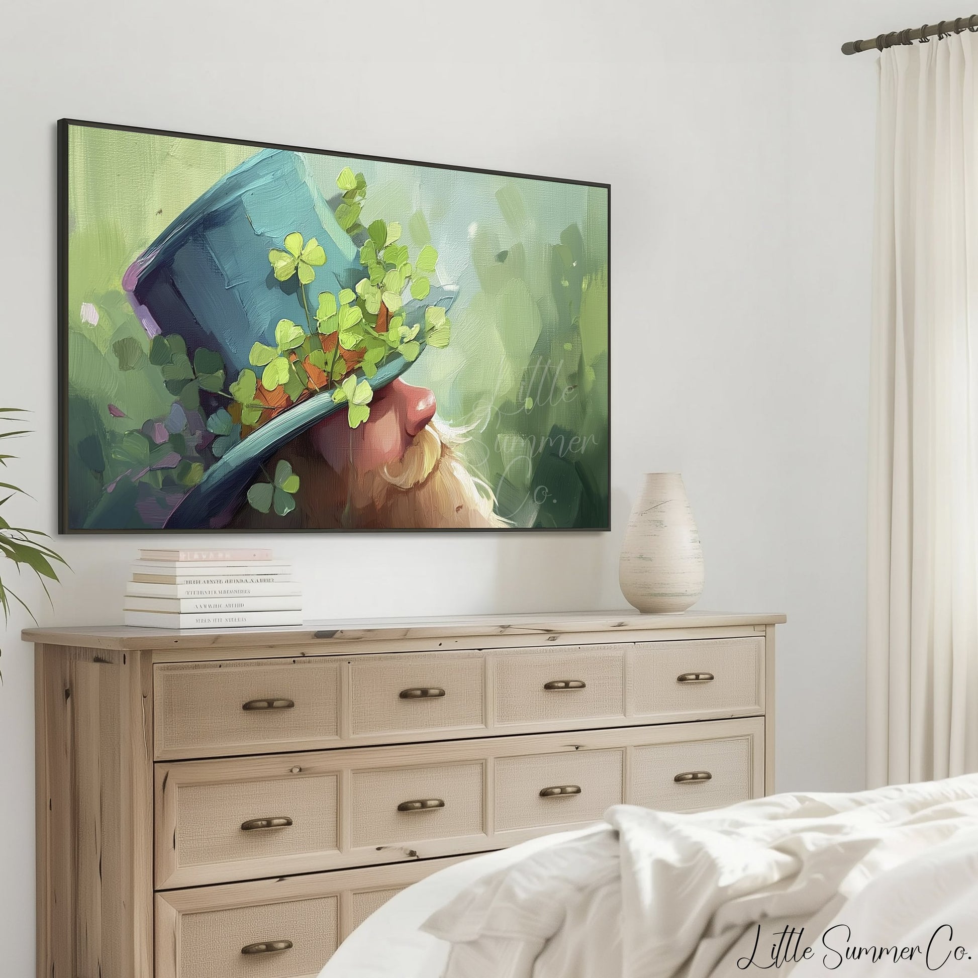 Leprechaun in Clover Hat Frame TV Art displayed on a TV