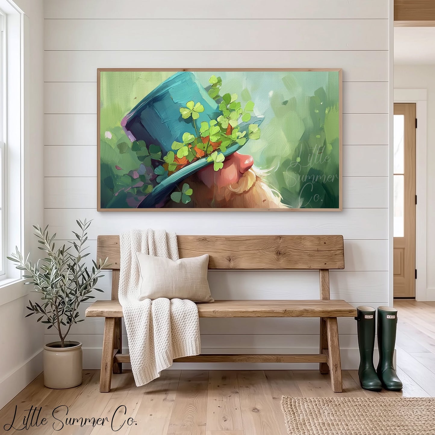 Leprechaun in Clover Hat Frame TV Art displayed on a TV