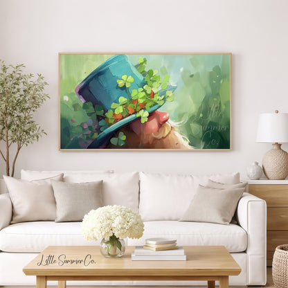 Leprechaun in Clover Hat Frame TV Art displayed on a TV