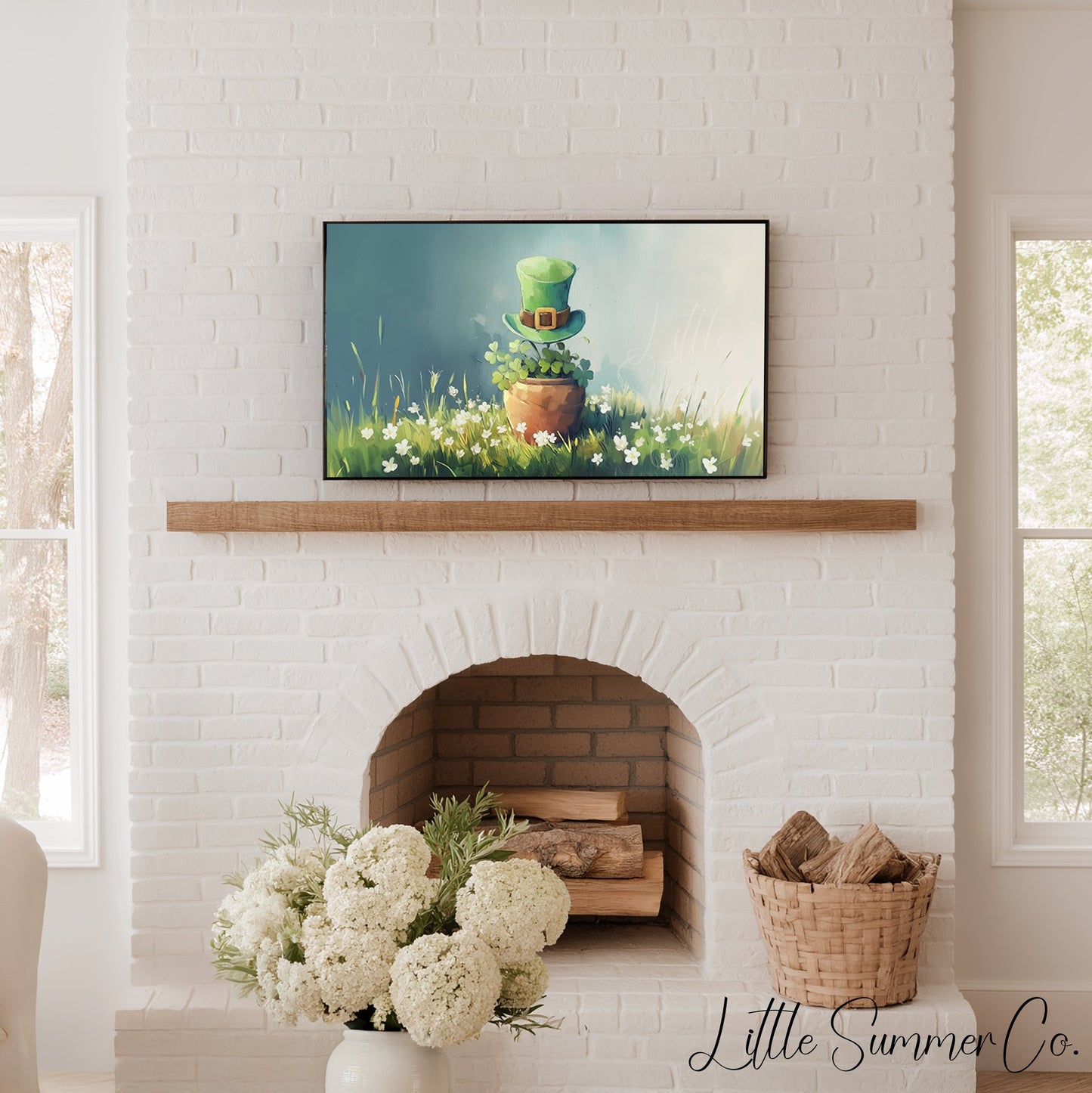 Shamrock Pot and Leprechaun Hat Frame TV Art displayed on a TV