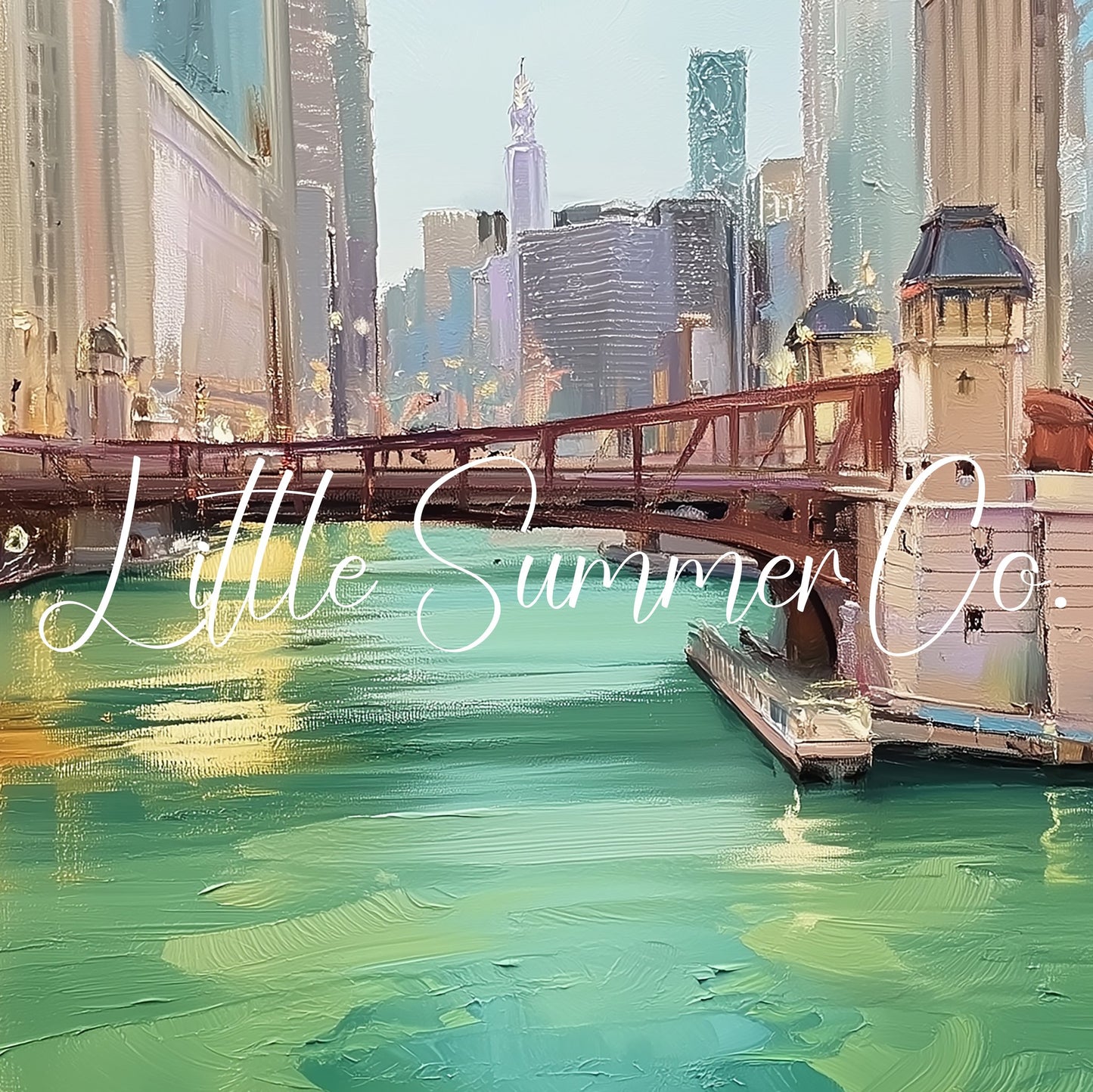Chicago Green River Bridge Frame TV Art displayed on a TV