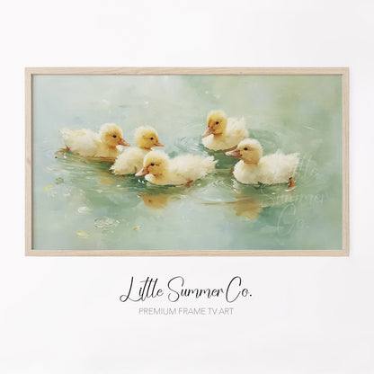 Yellow Ducklings Frame TV Art displayed on a TV