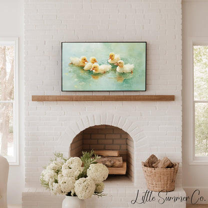 Yellow Ducklings Frame TV Art displayed on a TV