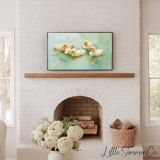 Yellow Ducklings Frame TV Art displayed on a TV