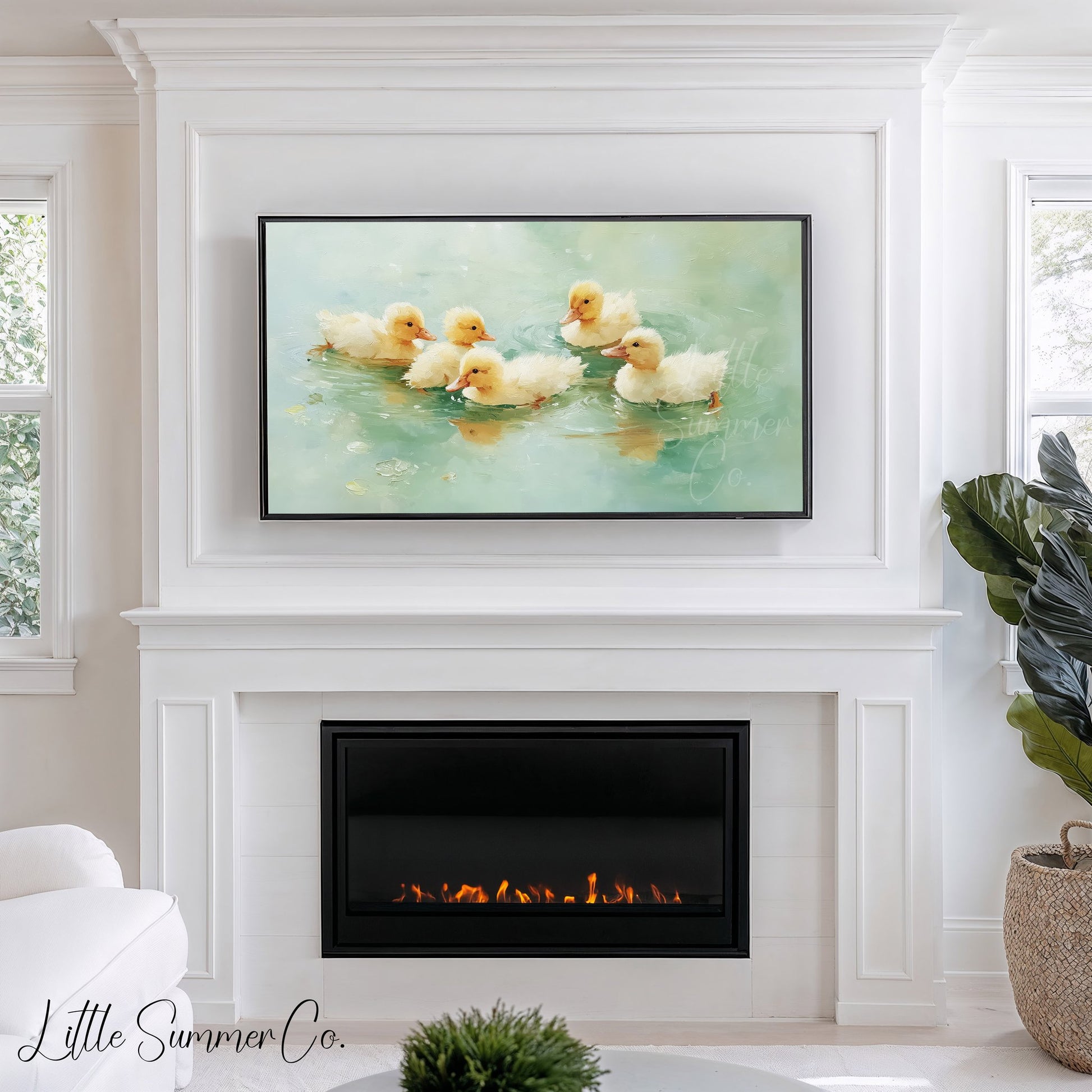Yellow Ducklings Frame TV Art displayed on a TV