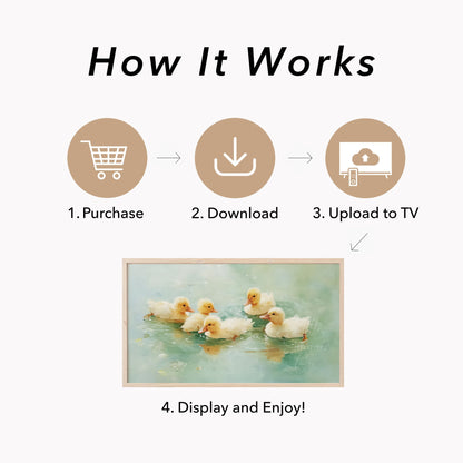 Yellow Ducklings Frame TV Art displayed on a TV