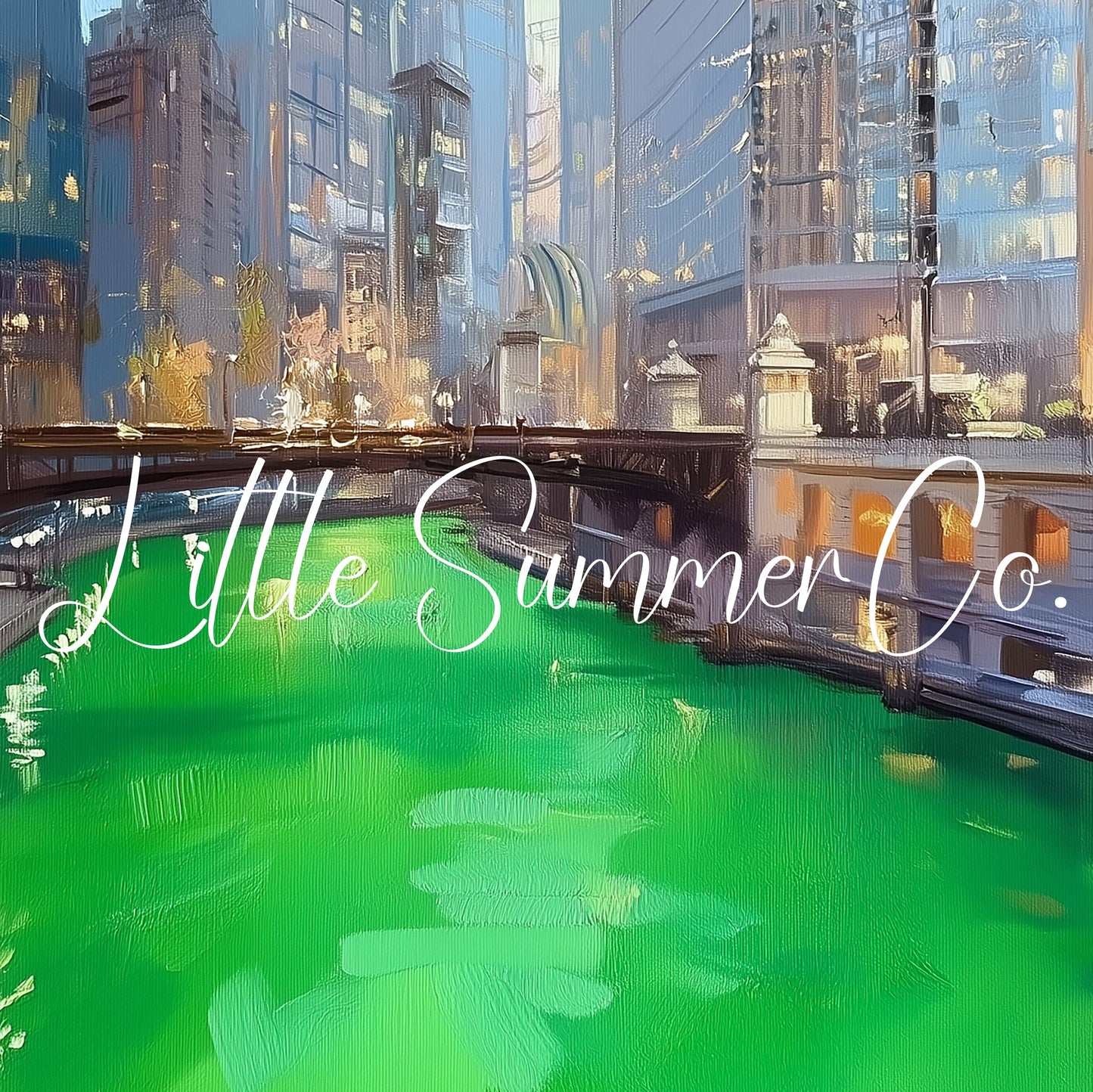Chicago Green River at Dusk Frame TV Art displayed on a TV