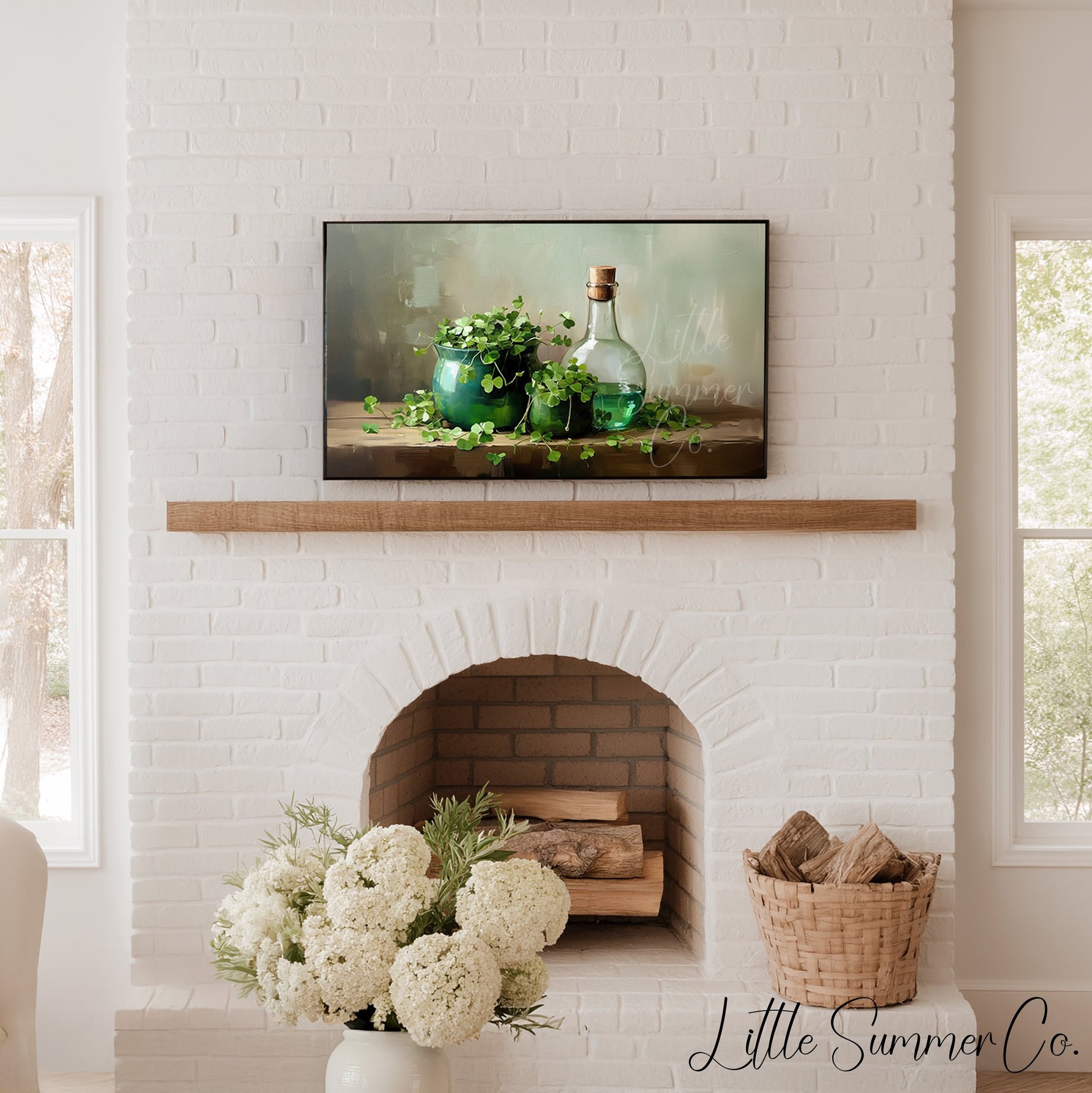 Shamrocks in Green Pot Frame TV Art displayed on a TV