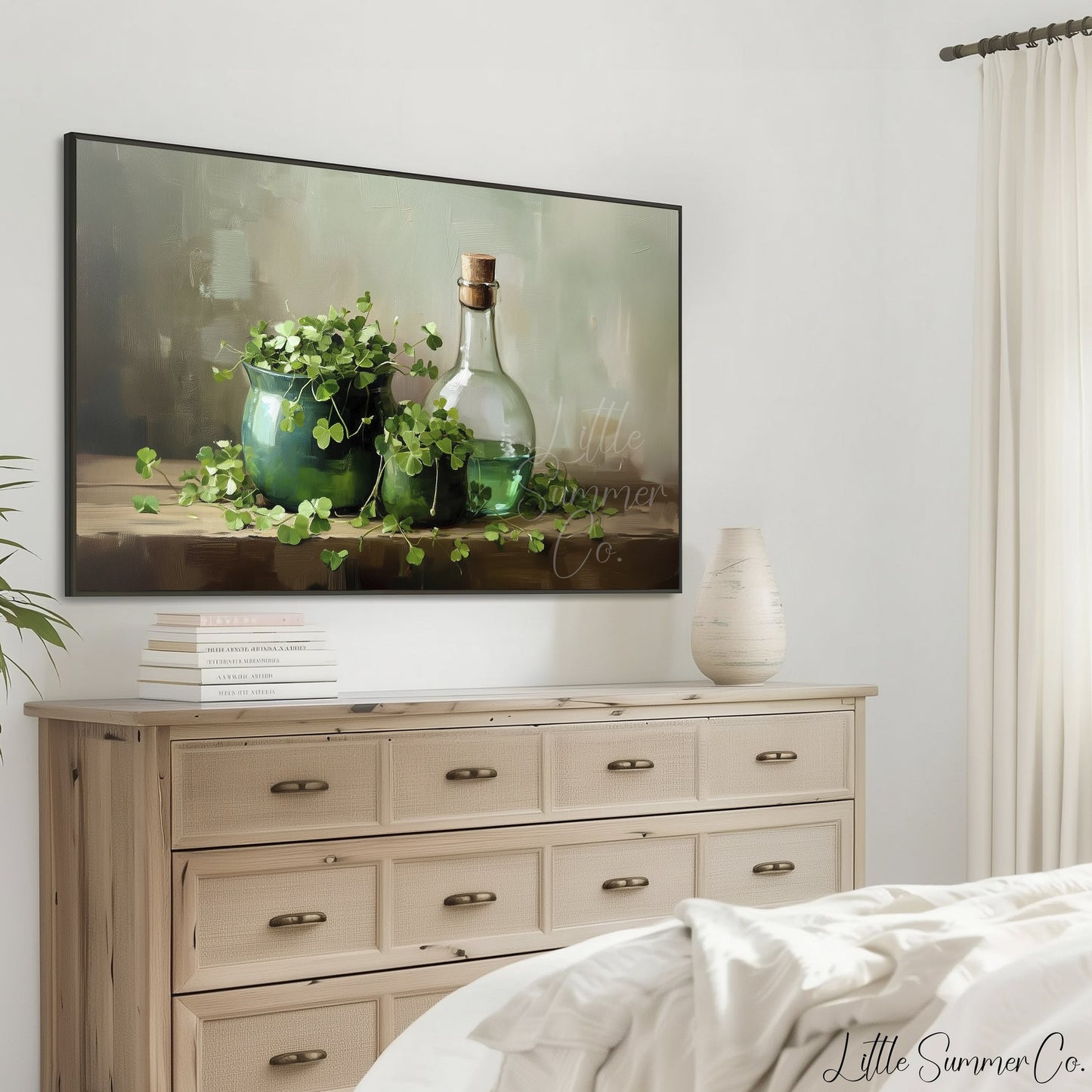 Shamrocks in Green Pot Frame TV Art displayed on a TV