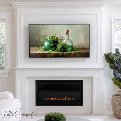 Shamrocks in Green Pot Frame TV Art displayed on a TV