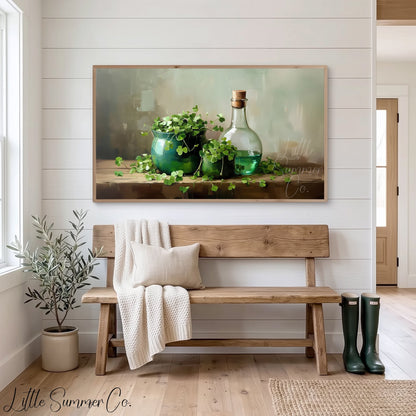 Shamrocks in Green Pot Frame TV Art displayed on a TV