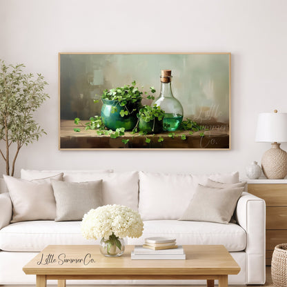 Shamrocks in Green Pot Frame TV Art displayed on a TV
