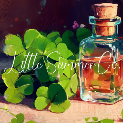 Clovers and Amber Bottle Frame TV Art displayed on a TV