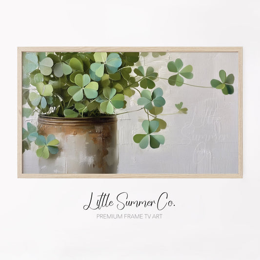 Shamrock Plant in Ceramic Pot Frame TV Art displayed on a TV