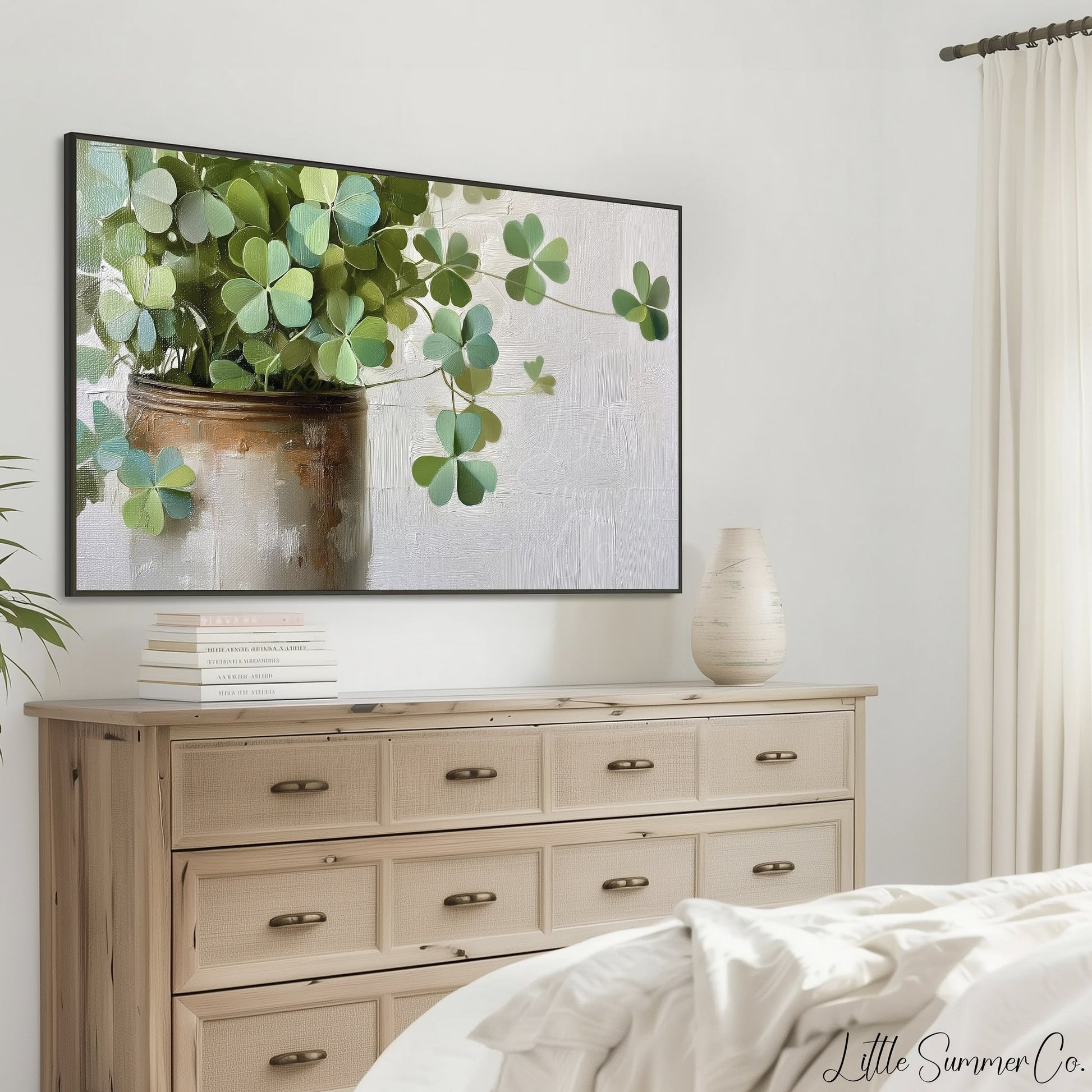Shamrock Plant in Ceramic Pot Frame TV Art displayed on a TV