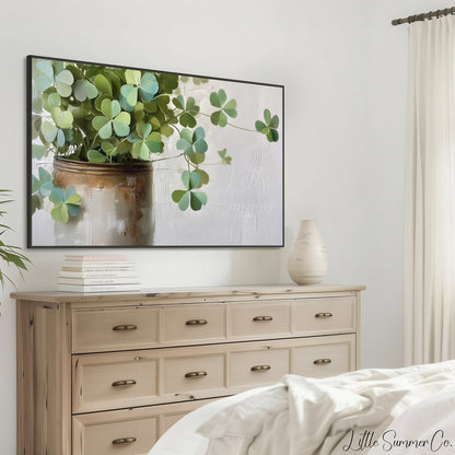 Shamrock Plant in Ceramic Pot Frame TV Art displayed on a TV