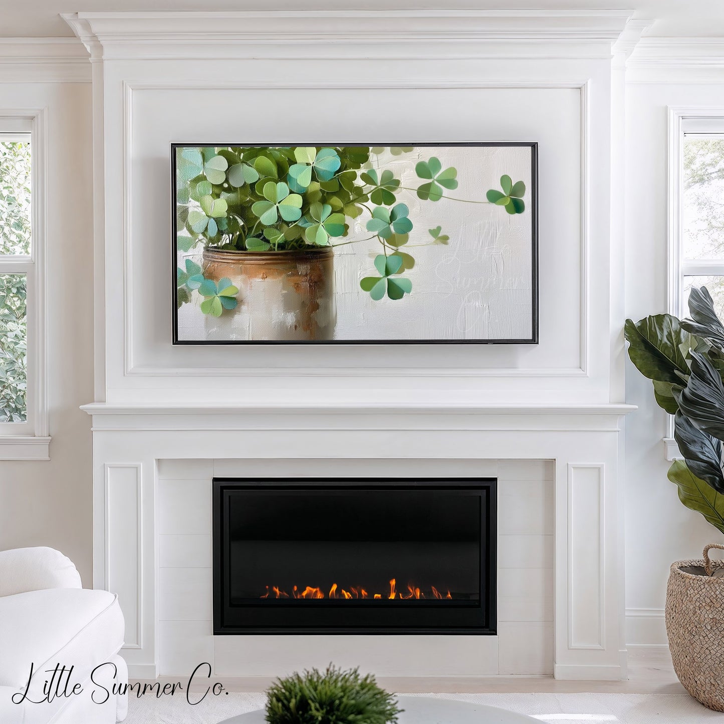 Shamrock Plant in Ceramic Pot Frame TV Art displayed on a TV