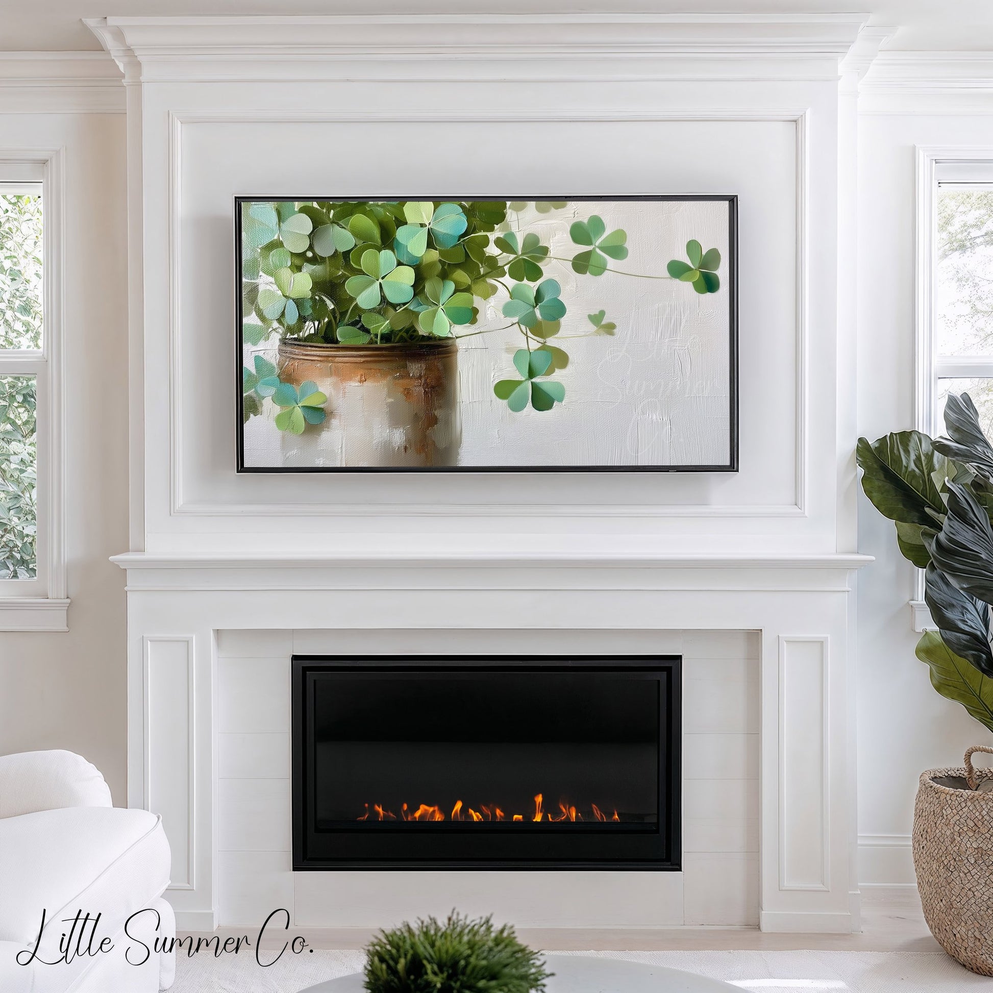 Shamrock Plant in Ceramic Pot Frame TV Art displayed on a TV