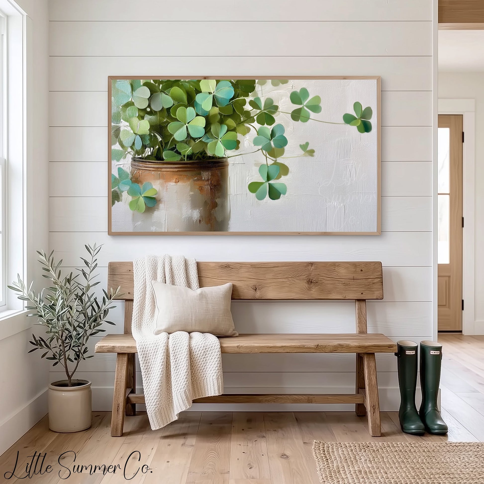 Shamrock Plant in Ceramic Pot Frame TV Art displayed on a TV