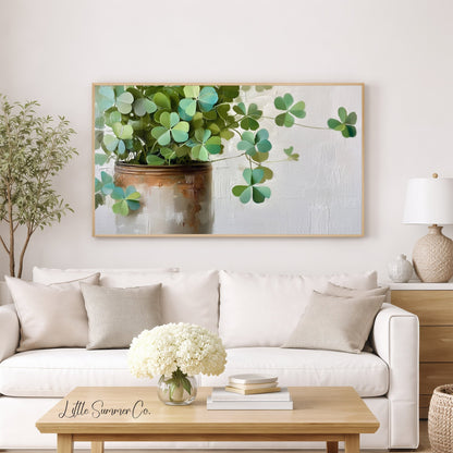 Shamrock Plant in Ceramic Pot Frame TV Art displayed on a TV