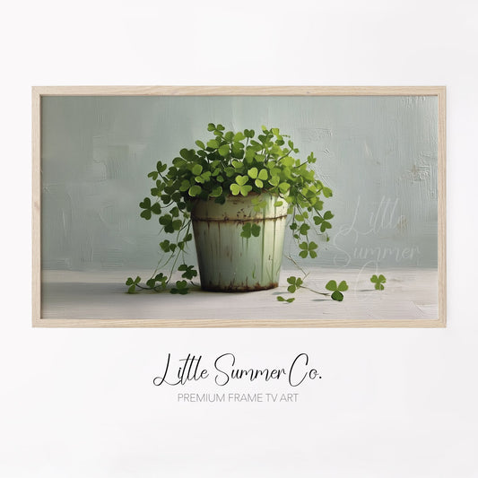 Clover Plant in Rustic Pot Frame TV Art displayed on a TV