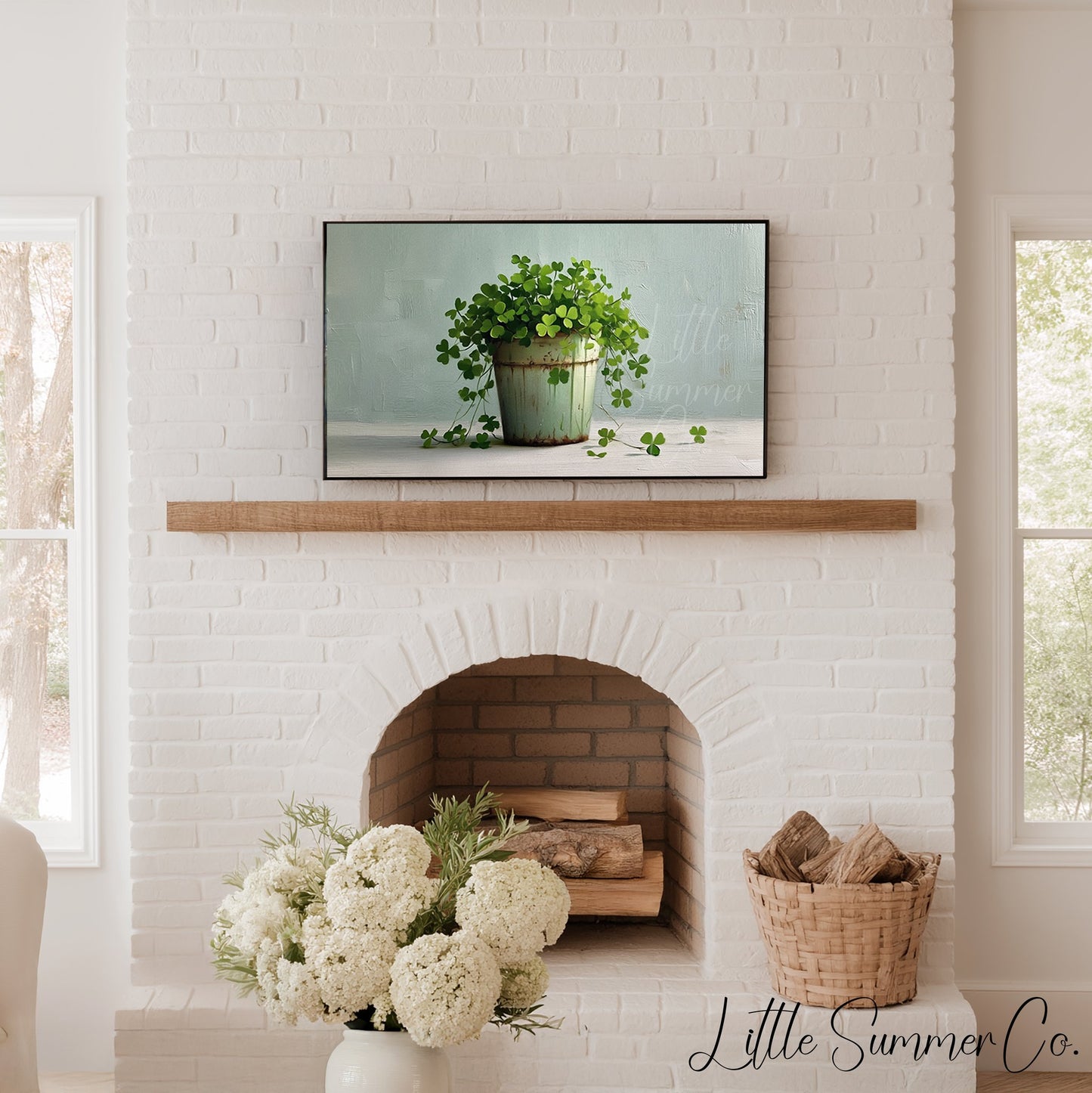 Clover Plant in Rustic Pot Frame TV Art displayed on a TV