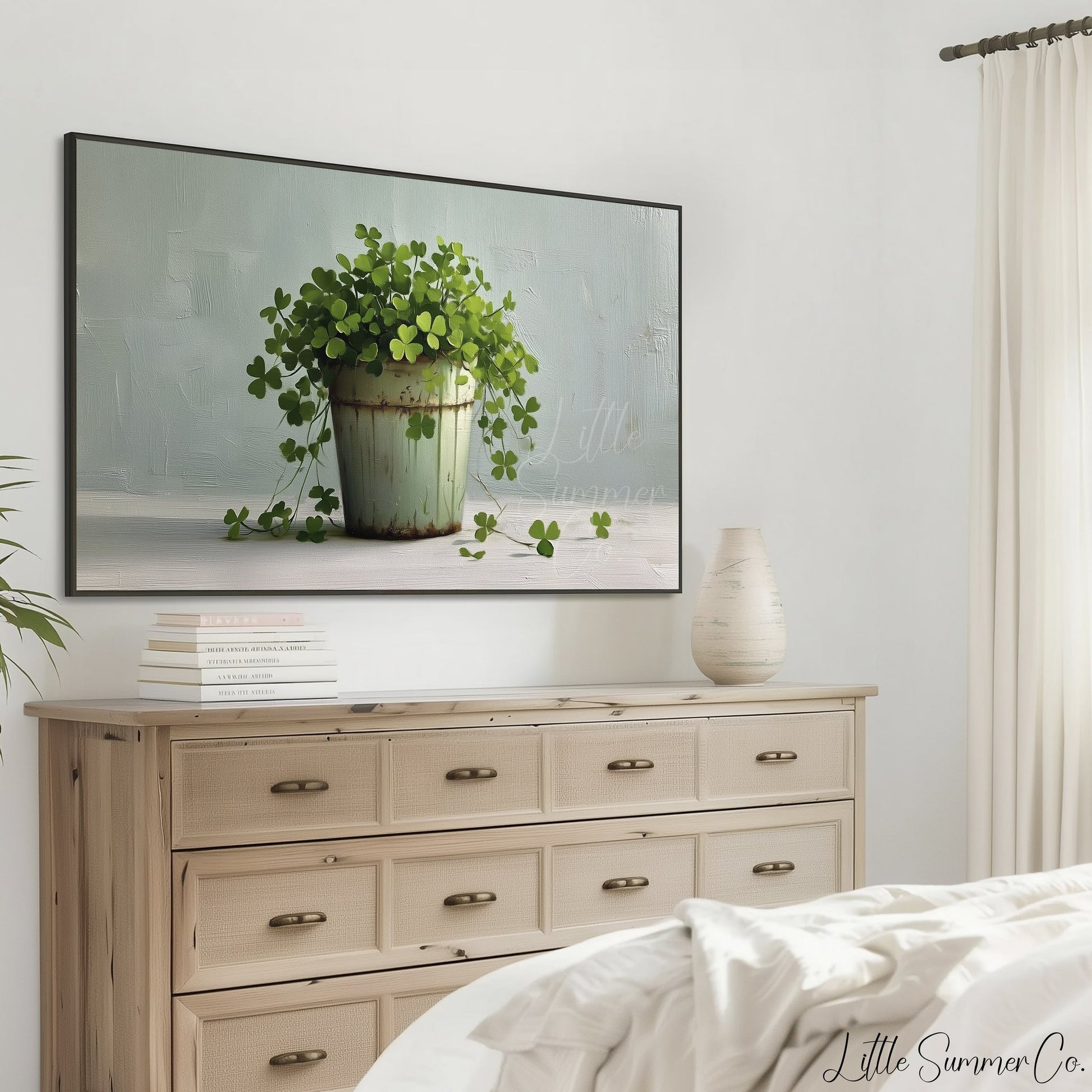 Clover Plant in Rustic Pot Frame TV Art displayed on a TV