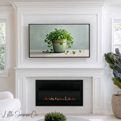 Clover Plant in Rustic Pot Frame TV Art displayed on a TV