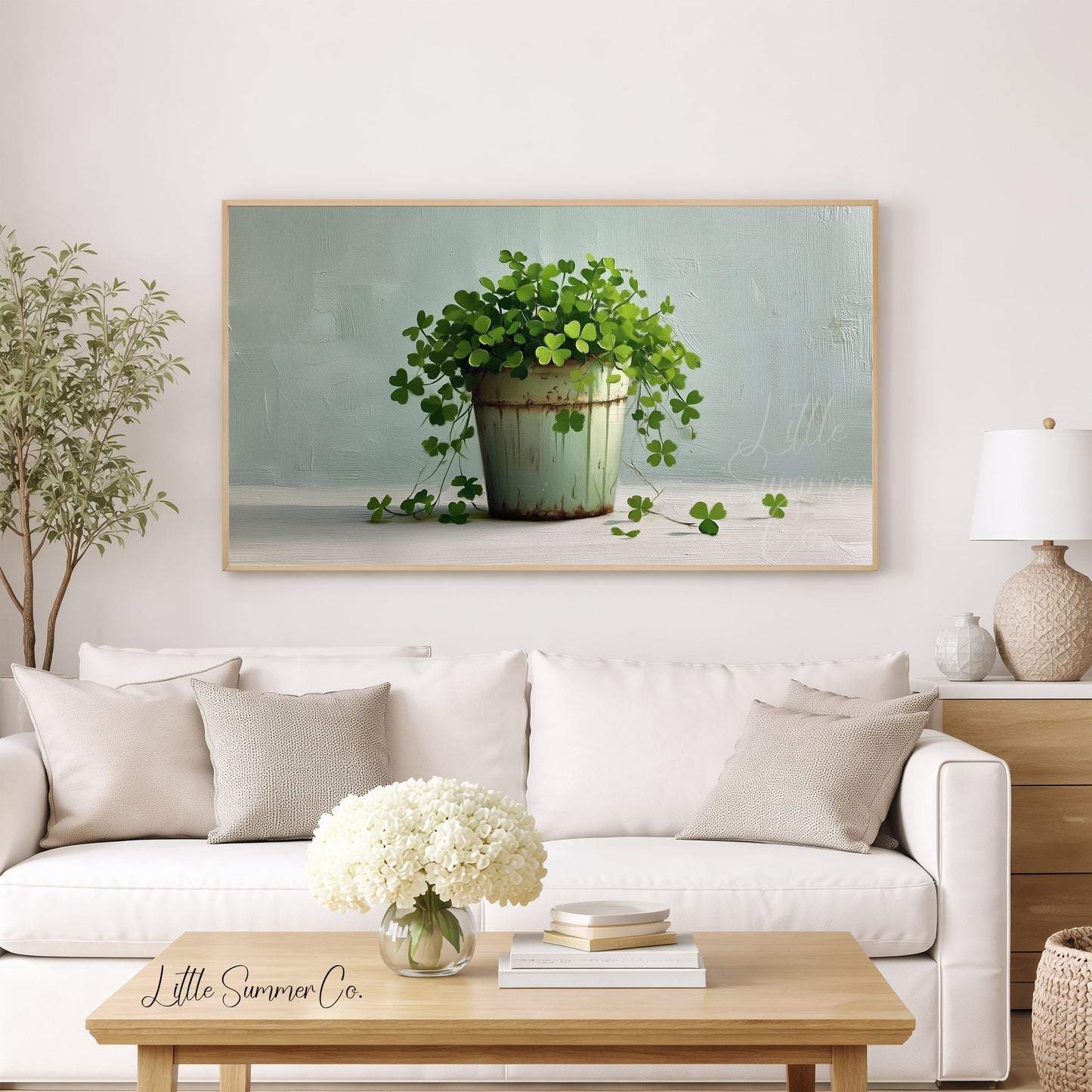 Clover Plant in Rustic Pot Frame TV Art displayed on a TV