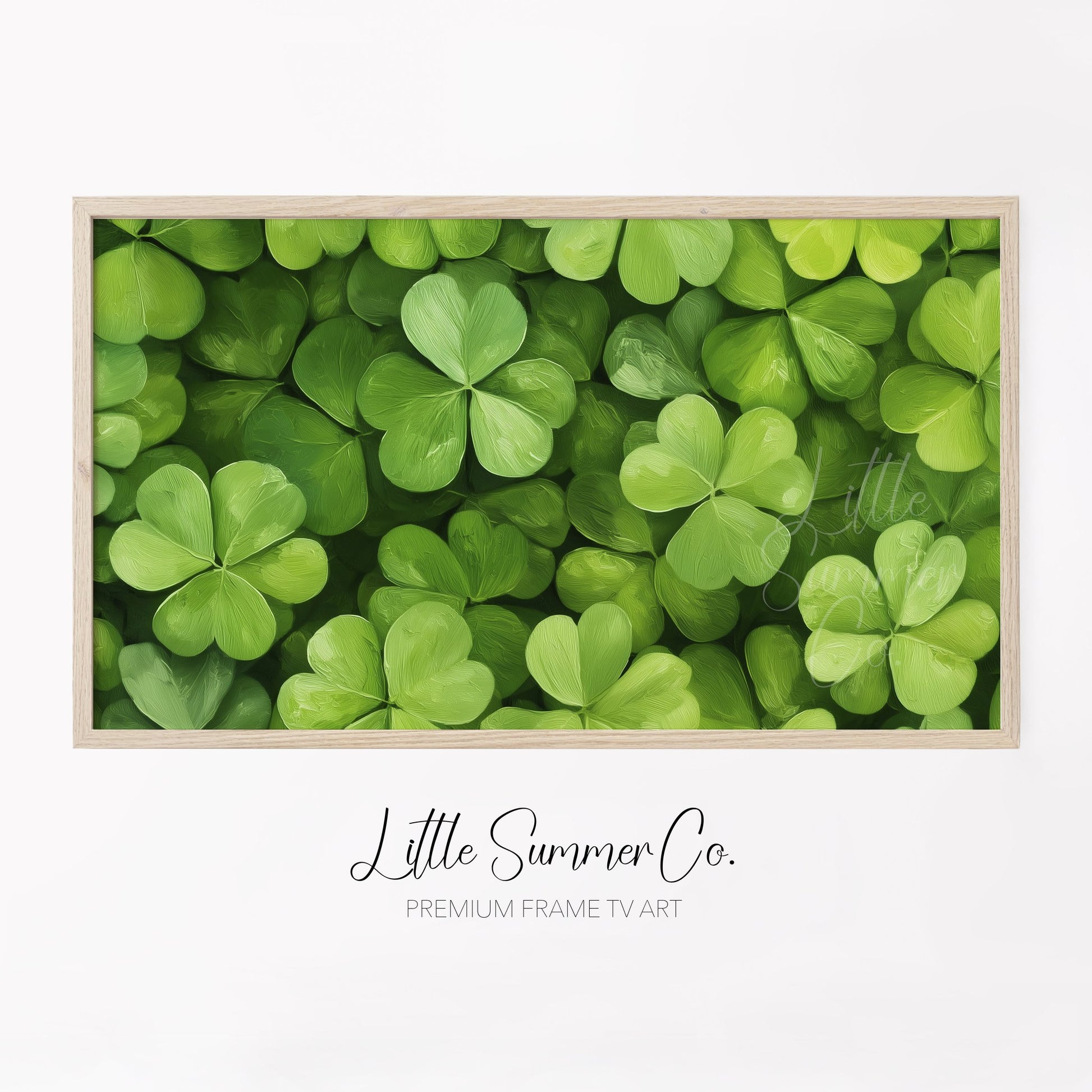Green Shamrock Leaves Frame TV Art displayed on a TV
