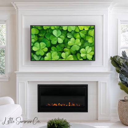 Green Shamrock Leaves Frame TV Art displayed on a TV