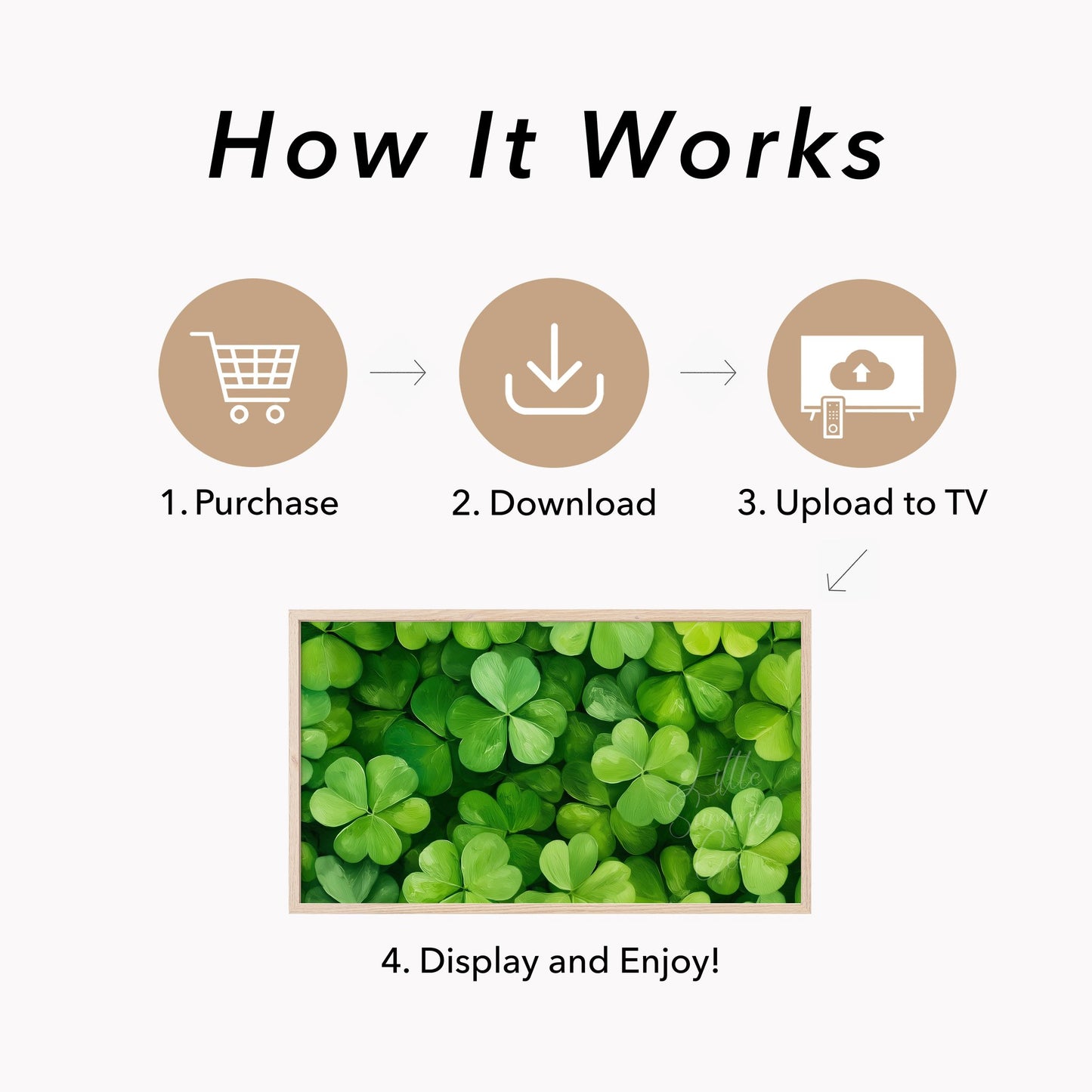 Green Shamrock Leaves Frame TV Art displayed on a TV