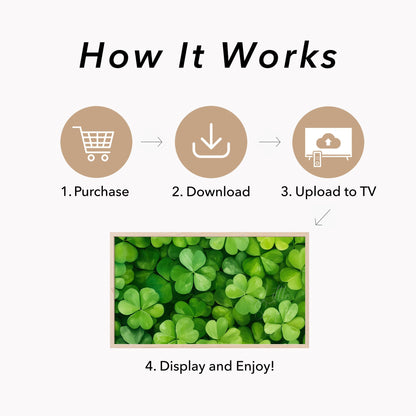 Green Shamrock Leaves Frame TV Art displayed on a TV