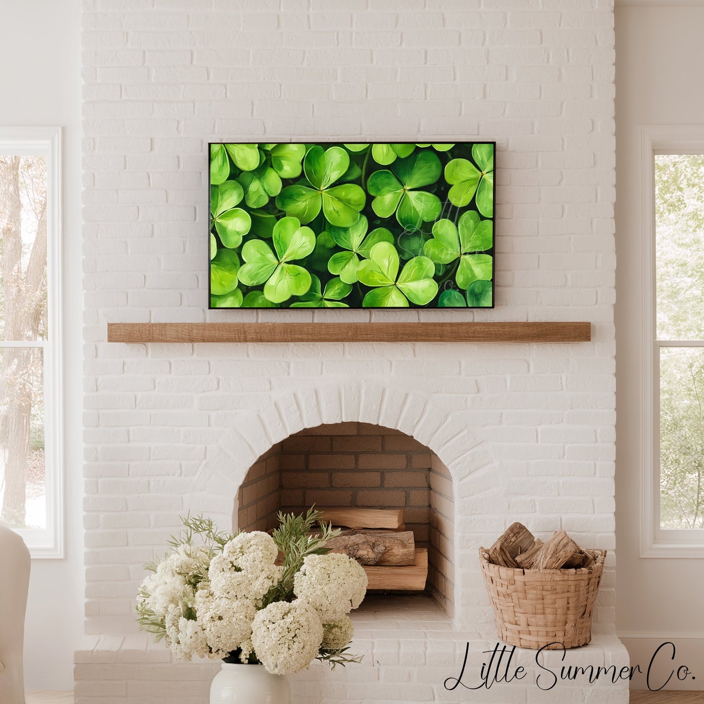 Shamrock Leaves Close Up Frame TV Art displayed on a TV