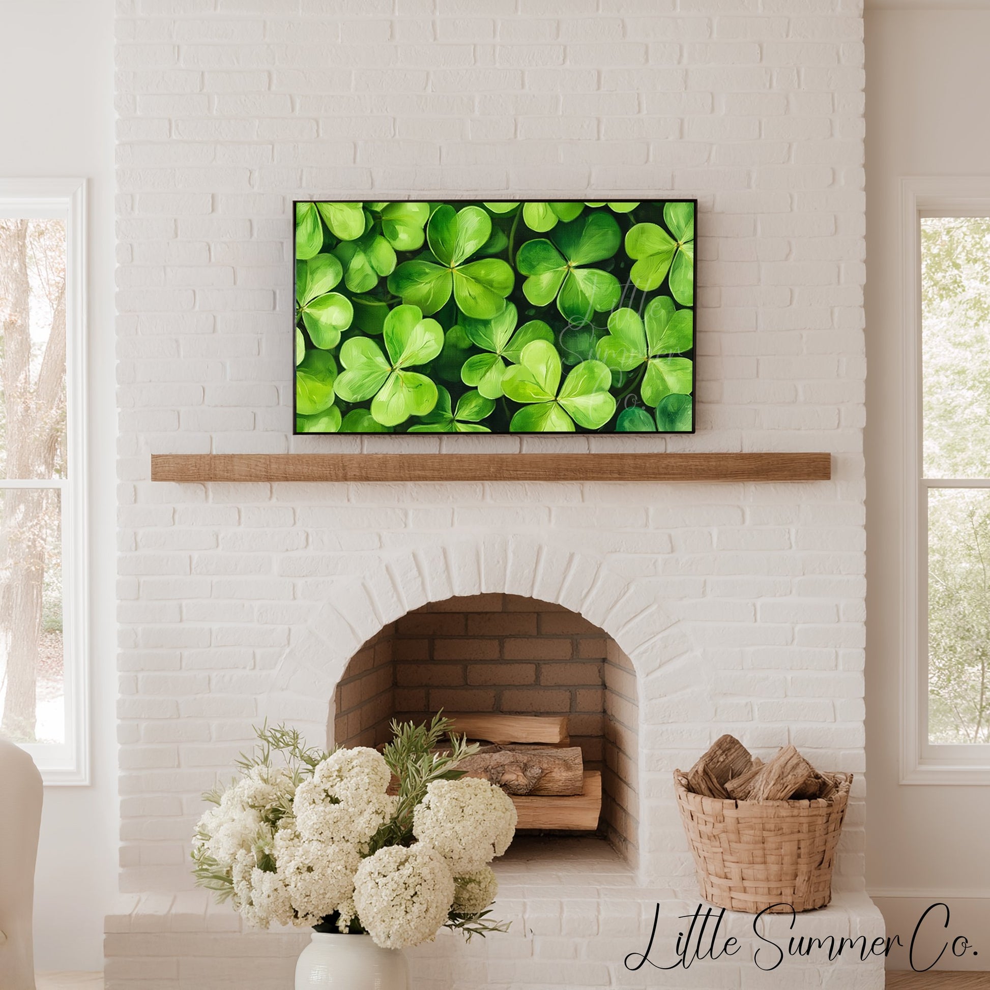 Shamrock Leaves Close Up Frame TV Art displayed on a TV