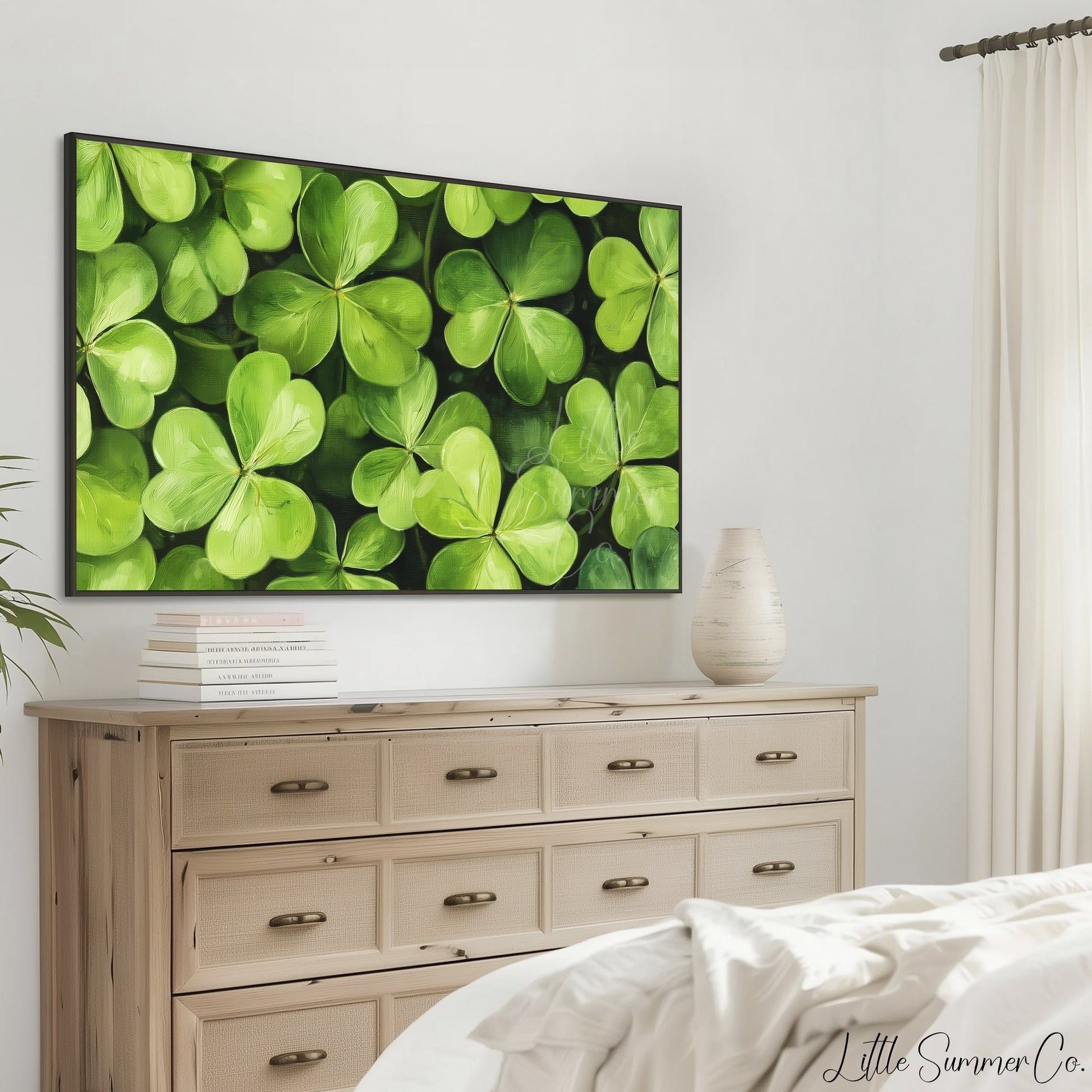 Shamrock Leaves Close Up Frame TV Art displayed on a TV