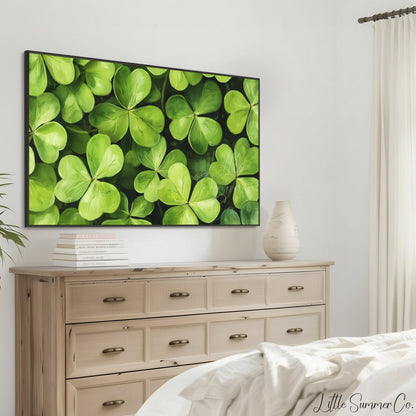 Shamrock Leaves Close Up Frame TV Art displayed on a TV