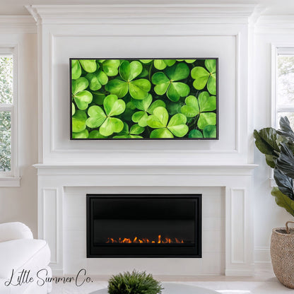 Shamrock Leaves Close Up Frame TV Art displayed on a TV