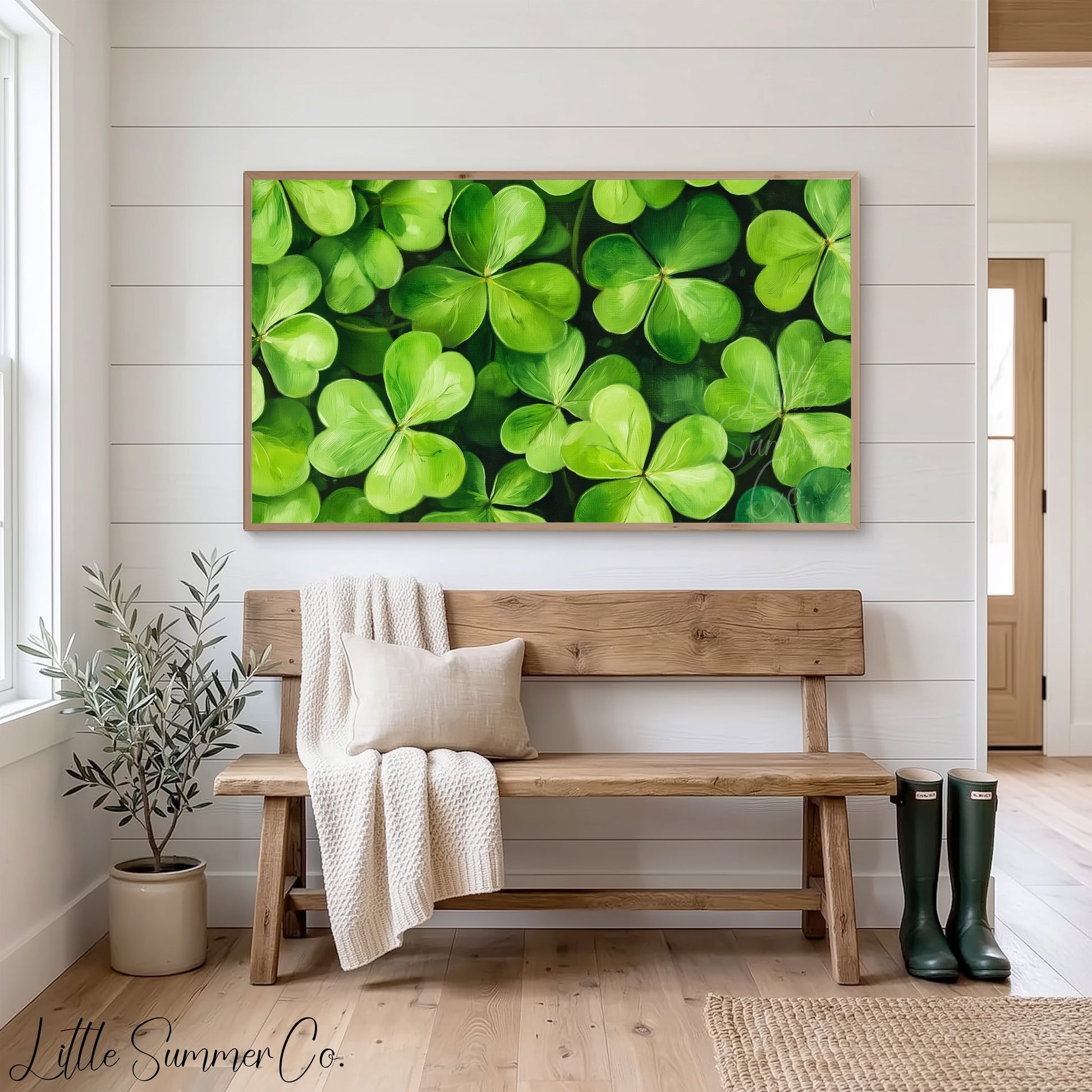 Shamrock Leaves Close Up Frame TV Art displayed on a TV