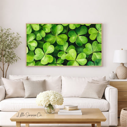 Shamrock Leaves Close Up Frame TV Art displayed on a TV